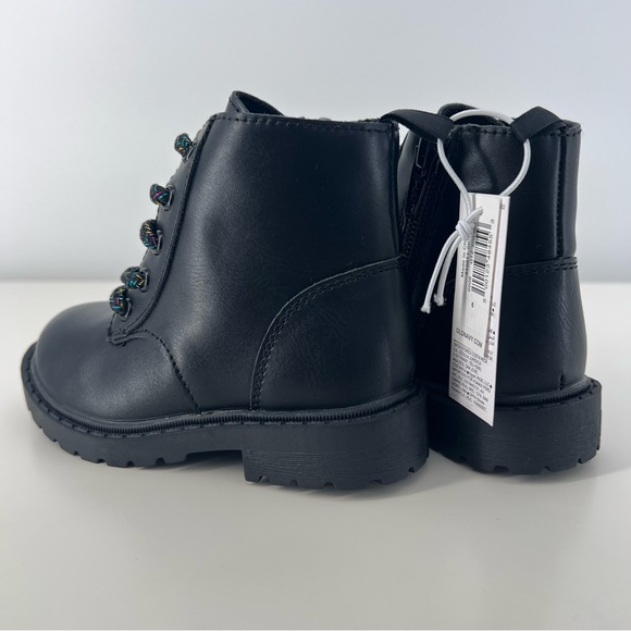 Old Navy Faux-Leather Side-Zip Black Boots Toddler Girls XS Black Sparkle Laces - Picture 5 of 13